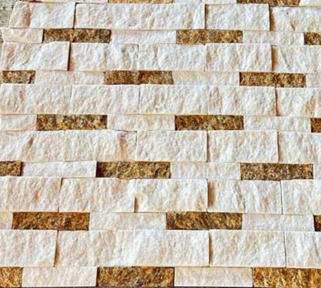 crystal white quartzite and golden stone mosaic